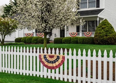 Briarwood Lane Tea Stained Patriotic Embroidered Bunting USA 48" X 24" Pleated Banner With Brass Grommets 2 Briarwood Lane Tea Stained Patriotic Embroidered Bunting USA 48" X 24" Pleated Banner With Brass Grommets - Image 2
