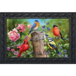 Briarwood Lane Fence Post Birds Spring Doormat Cardinal Bluebird Indoor Outdoor 30" X 18"