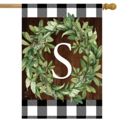 Wreath Monogram S Double-Sided House Flag Everyday 28" X 40" Briarwood Lane