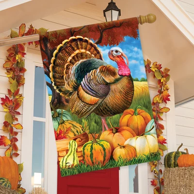 Turkey And Pumpkins Fall House Flag Thanksgiving Farm Autumn 28" X 40" Briarwood Lane 2 Turkey And Pumpkins Fall House Flag Thanksgiving Farm Autumn 28" X 40" Briarwood Lane - Image 2