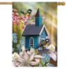 Peaceful Birdhouse Spring House Flag Floral Chickadees 28" X 40" Briarwood Lane