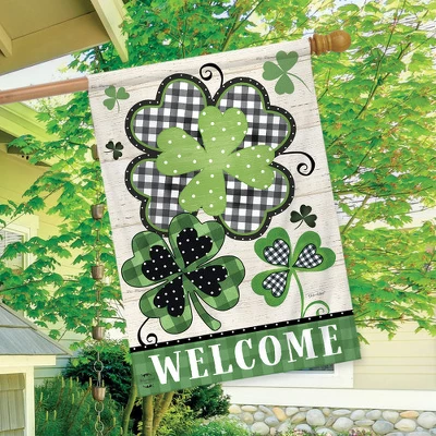 Patterned Shamrocks Welcome House Flag St. Patrick's Day 28" X 40" Briarwood Lane 2 Patterned Shamrocks Welcome House Flag St. Patrick's Day 28" X 40" Briarwood Lane - Image 2