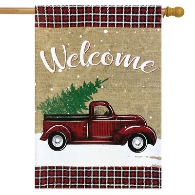 Briarwood Lane Winter Truck Burlap House Flag 28" X 40" Briarwood 1 Briarwood Lane Winter Truck Burlap House Flag 28" X 40" Briarwood