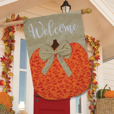 Autumn Pumpkin Burlap House Flag Welcome 28" X 40" Briarwood Lane 2 Autumn Pumpkin Burlap House Flag Welcome 28" X 40" Briarwood Lane - Image 2