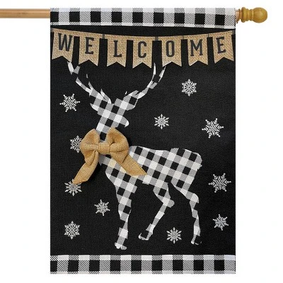 Briarwood Lane Checkered Deer Burlap Winter House Flag Welcome 28 1 Briarwood Lane Checkered Deer Burlap Winter House Flag Welcome 28