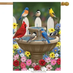 Briarwood Lane Birdbath Gathering Spring House Flag Floral Birds
