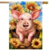 Happy Piglet Fall House Flag Sunflowers Autumn 28" X 40" Briarwood Lane
