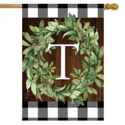 Wreath Monogram T Double-Sided House Flag Everyday 28" X 40" Briarwood Lane