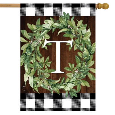 Wreath Monogram T Double-Sided House Flag Everyday 28" X 40" Briarwood Lane 1 Wreath Monogram T Double-Sided House Flag Everyday 28" X 40" Briarwood Lane