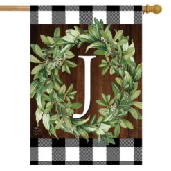 Wreath Monogram J Double-Sided House Flag Everyday 28" X 40" Briarwood Lane