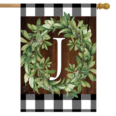 Wreath Monogram J Double-Sided House Flag Everyday 28" X 40" Briarwood Lane 1 Wreath Monogram J Double-Sided House Flag Everyday 28" X 40" Briarwood Lane