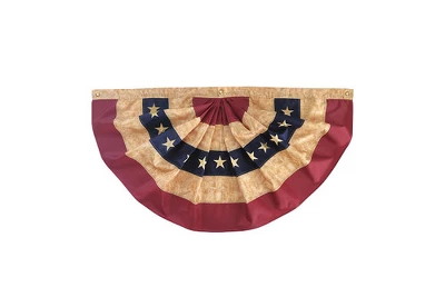 Briarwood Lane Tea Stained Patriotic Embroidered Bunting USA 48" X 24" Pleated Banner With Brass Grommets 1 Briarwood Lane Tea Stained Patriotic Embroidered Bunting USA 48" X 24" Pleated Banner With Brass Grommets