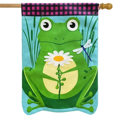 Daisy Frog Summer Burlap Sculpted House Flag 28" X 40" Briarwood Lane 1 Daisy Frog Summer Burlap Sculpted House Flag 28" X 40" Briarwood Lane