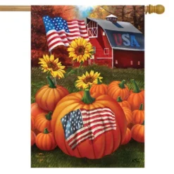 USA Pumpkins Fall House Flag Patriotic Autumn 28" X 40" Briarwood Lane