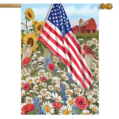Briarwood Lane America The Beautiful Summer House Flag Patriotic Field Of Flowers 28" X 40"