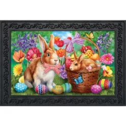 Bunnies And Basket Easter Doormat Indoor Outdoor 30" X 18" Briarwood Lane