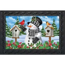 Briarwood Lane Checkered Snowman Winter Doormat Cardinal Pair Ber