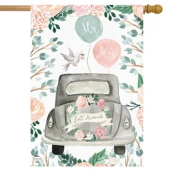 Just Married Floral Burlap House Flag Wedding Day Mr. & Mrs. 28" X 40" Briarwood Lane