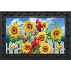 Briarwood Lane Cardinals And Sunflowers Summer Doormat Floral Birds Indoor Outdoor 30" X 18"