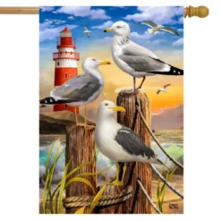 Seagulls Summer House Flag Birds Beach Lighthouse 28" X 40" Briarwood Lane