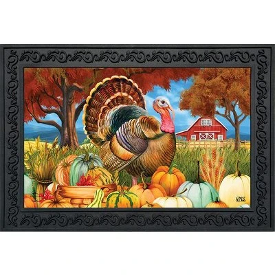 Turkey And Pumpkins Fall Doormat Thanksgiving Farm Autumn 30" X 18" Briarwood Lane 1 Turkey And Pumpkins Fall Doormat Thanksgiving Farm Autumn 30" X 18" Briarwood Lane