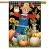 Friendly Scarecrow Autumn House Flag Pumpkins Owl Fall 28" X 40" Briarwood Lane