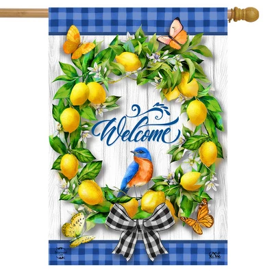 Lemon Wreath Spring House Flag Welcome Bluebird 28" X 40" Briarwood Lane 1 Lemon Wreath Spring House Flag Welcome Bluebird 28" X 40" Briarwood Lane
