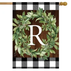 Wreath Monogram R Double-Sided House Flag Everyday 28" X 40" Briarwood Lane