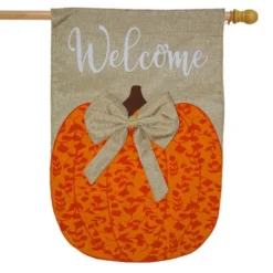 Autumn Pumpkin Burlap House Flag Welcome 28" X 40" Briarwood Lane