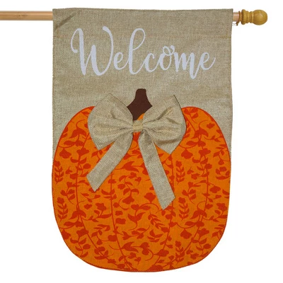 Autumn Pumpkin Burlap House Flag Welcome 28" X 40" Briarwood Lane 1 Autumn Pumpkin Burlap House Flag Welcome 28" X 40" Briarwood Lane