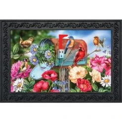 Birds And Mailbox Spring Doormat Floral Indoor Outdoor 30" X 18" Briarwood Lane