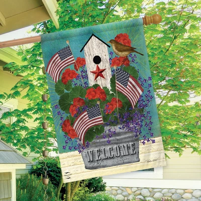 All American Birdhouse Floral House Flag Patriotic Primitive 28" X 40" Briarwood Lane 2 All American Birdhouse Floral House Flag Patriotic Primitive 28" X 40" Briarwood Lane - Image 2