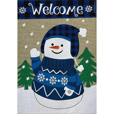 Briarwood Lane Happy Snowman Burlap Winter House Flag Welcome 28" 2 Briarwood Lane Happy Snowman Burlap Winter House Flag Welcome 28" - Image 2