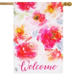 Watercolor Floral Spring Burlap House Flag Welcome 28" X 40" Briarwood Lane