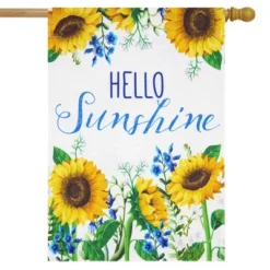 Hello Sunshine Summer Burlap House Flag Floral 28" X 40" Briarwood Lane