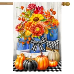 Autumn Mason Jars Floral House Flag Fall Pumpkins Rustic 28" X 40" Briarwood Lane