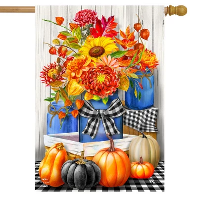 Autumn Mason Jars Floral House Flag Fall Pumpkins Rustic 28" X 40" Briarwood Lane 1 Autumn Mason Jars Floral House Flag Fall Pumpkins Rustic 28" X 40" Briarwood Lane