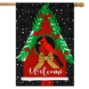 Winter Birdhouse Burlap House Flag 28" X 40" Welcome Cardinal Briarwood Lane