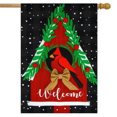 Winter Birdhouse Burlap House Flag 28" X 40" Welcome Cardinal Briarwood Lane 1 Winter Birdhouse Burlap House Flag 28" X 40" Welcome Cardinal Briarwood Lane