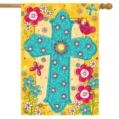 Colorful Cross Spring House Flag 28" X 40" Briarwood Lane 1 Colorful Cross Spring House Flag 28" X 40" Briarwood Lane
