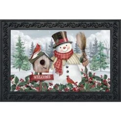Jolly Snowman Welcome Winter Doormat 30" X 18" Indoor Outdoor Briarwood Lane