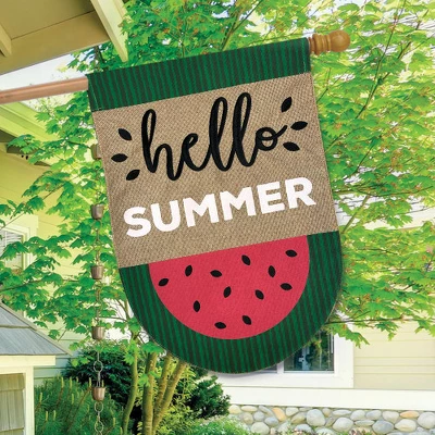 Watermelon Summer Burlap House Flag Hello Summer 28" X 40" Briarwood Lane 2 Watermelon Summer Burlap House Flag Hello Summer 28" X 40" Briarwood Lane - Image 2