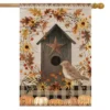 Primitive Fall Birdhouse House Flag 28" X 40" Briarwood Lane