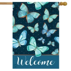 Blue Butterflies Spring House Flag Welcome 28" X 40" Briarwood Lane