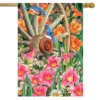 Wagon Wheel Floral Spring House Flag Bluebirds 28" X 40" Briarwood Lane