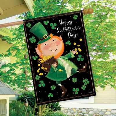 Lucky Gold Leprechaun St. Patrick's Day House Flag Primitive 28" X 40" Briarwood Lane 2 Lucky Gold Leprechaun St. Patrick's Day House Flag Primitive 28" X 40" Briarwood Lane - Image 2