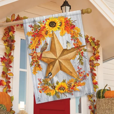 Rustic Fall Barnstar House Flag Autumn Wreath 28" X 40" Briarwood Lane 2 Rustic Fall Barnstar House Flag Autumn Wreath 28" X 40" Briarwood Lane - Image 2