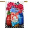 Red White And Blue Jars Floral House Flag Patriotic Checkered 28" X 40" Briarwood Lane