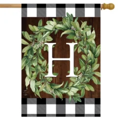 Wreath Monogram H Double-Sided House Flag Everyday 28" X 40" Briarwood Lane