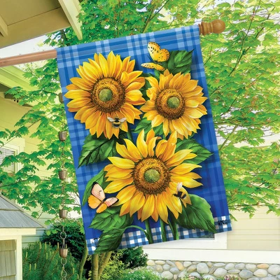 Blue Sunflowers Summer House Flag Plaid Floral 28" X 40" Briarwood Lane 2 Blue Sunflowers Summer House Flag Plaid Floral 28" X 40" Briarwood Lane - Image 2